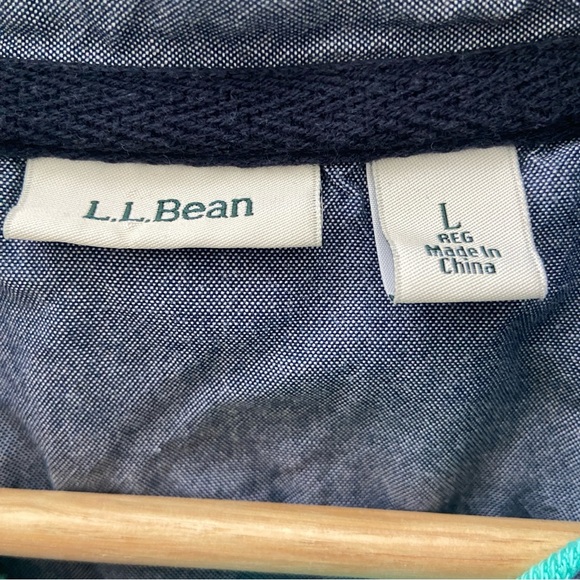 L.L. BEAN TEAL BLUE STRIPED LONG SLEEVED CLASSIC POLO SHIRT, LARGE - Picture 10 of 10